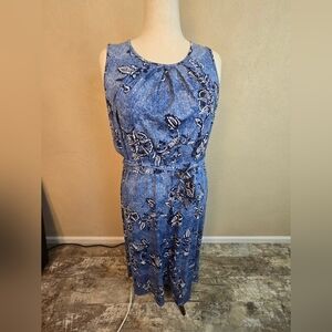 Joie De Vivre Blue Floral Sleeveless Tie-Waist Midi Dress 2X NWOT (6399)